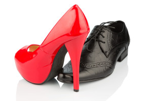 ladies shoes and men's shoes, symbol photo for partnership and equality
